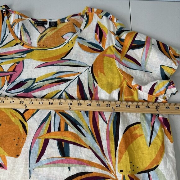 Tahari Linen Top Size 3X Tropical Floral Fruit Short Sleeve Colorful - Picture 4 of 7